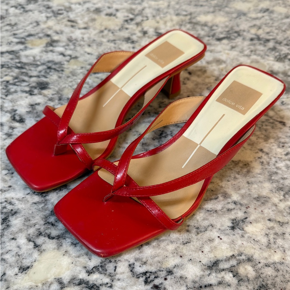 Dolce Vita Red Strappy Square-Toe Kitten Heels